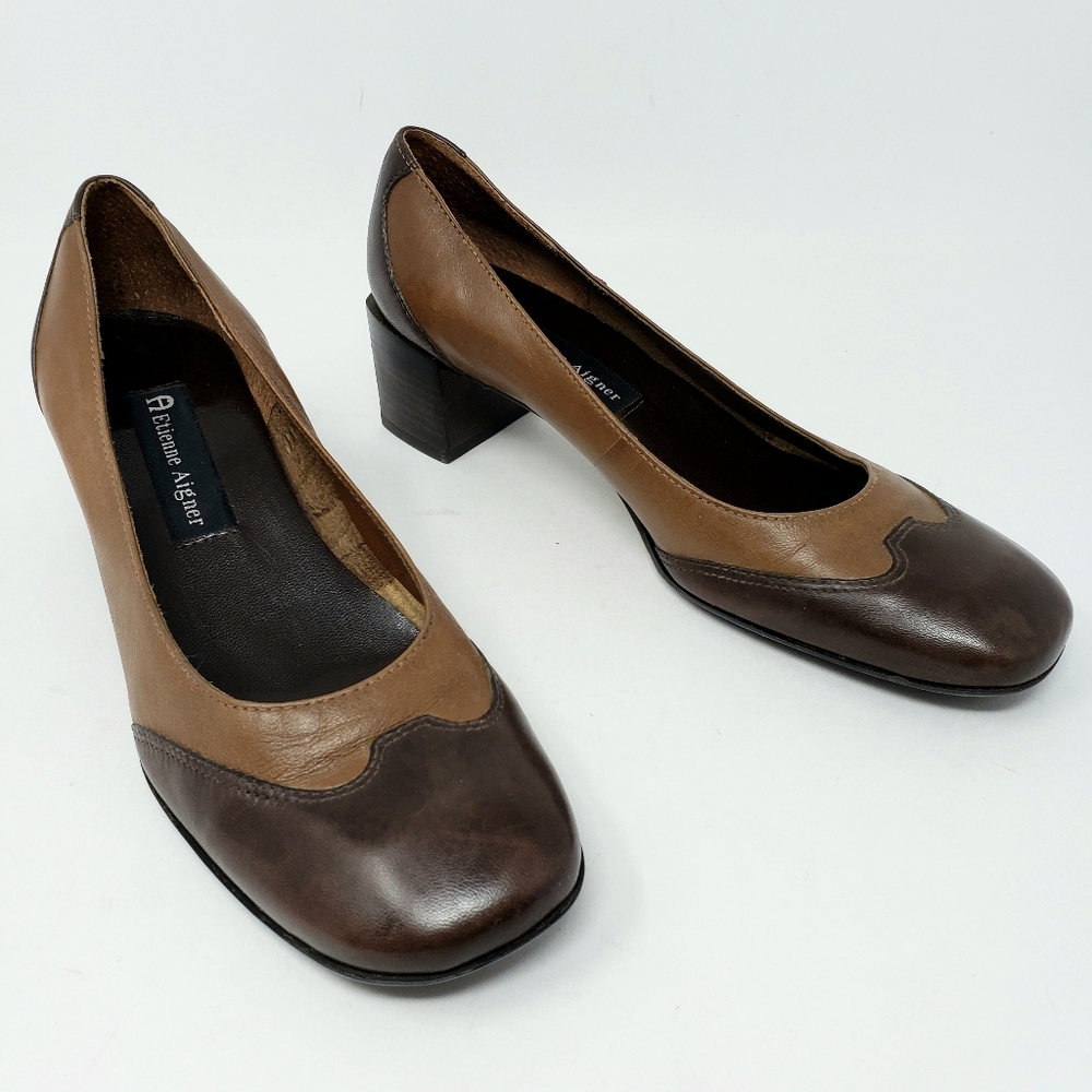 Etienne Aigner Two Tone Brown Leather Heels
